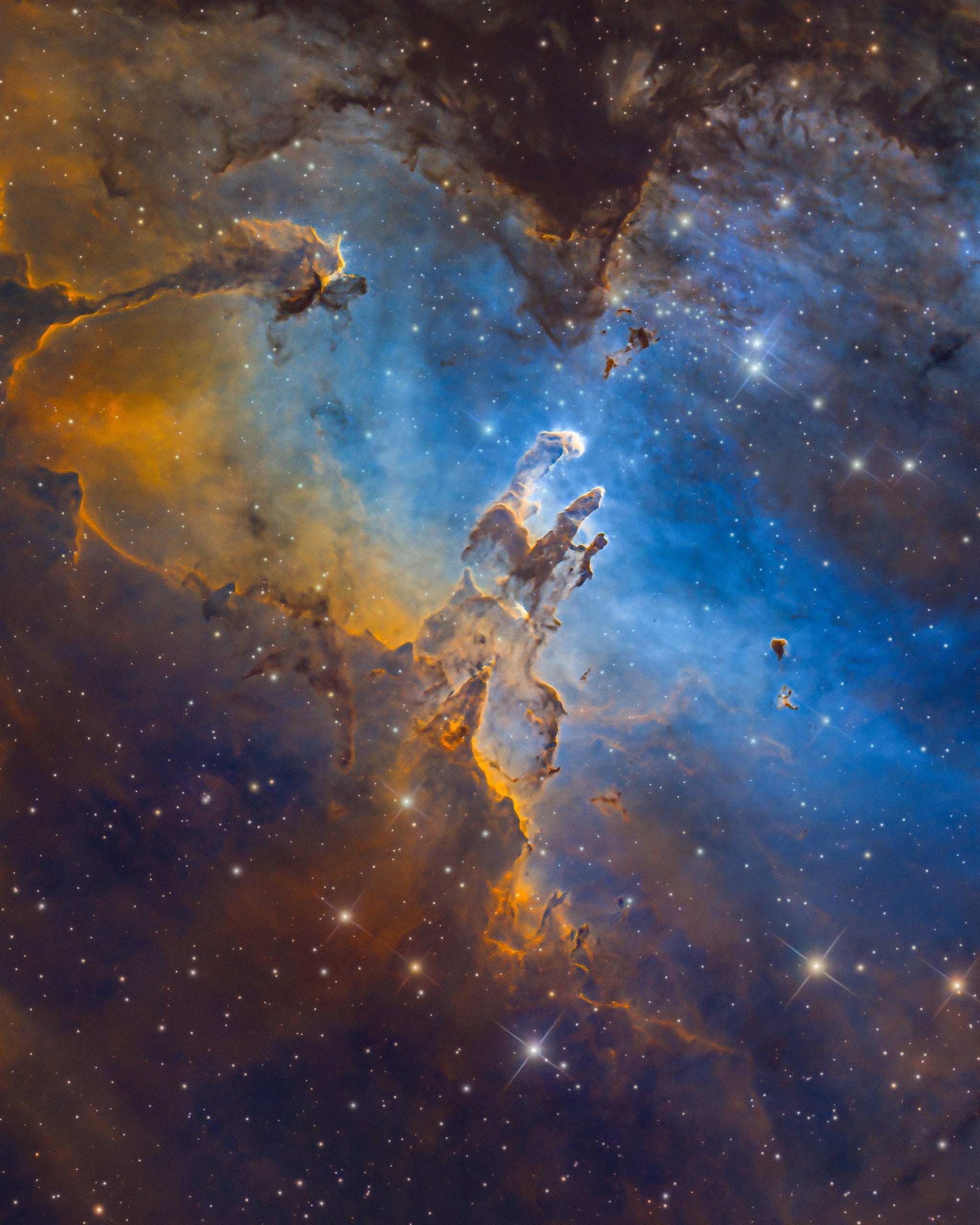 The Eagle Nebula, located in the Eagle constellation, features colorful gas and dust clouds where new stars are born.