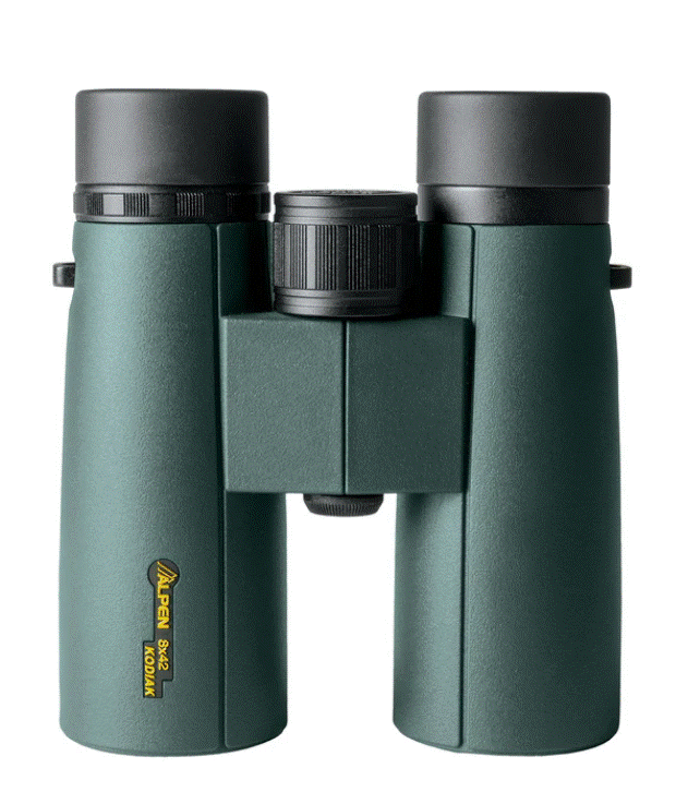 ALPEN KODIAK 10X42 binoculars in green and black, showcasing their sleek design and color options.